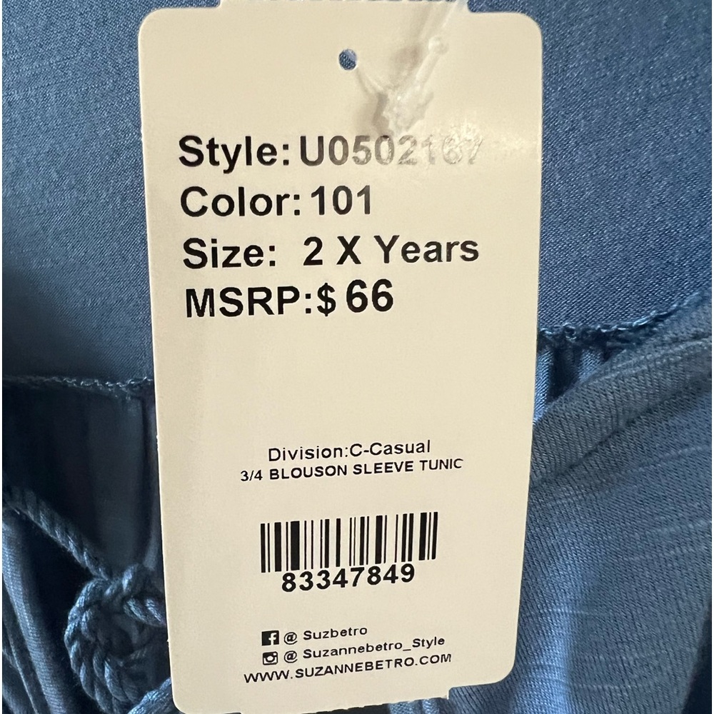 Suzanne Betro Blue Women's Top Size 2X NWT - Picture 8 of 9
